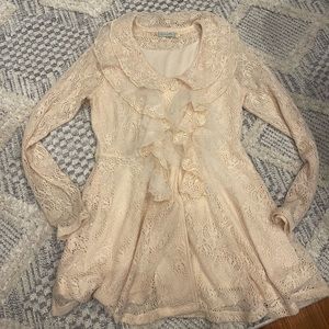 By Stella Cream Lace Ruffle Dressy Cardigan Blouse Top Small